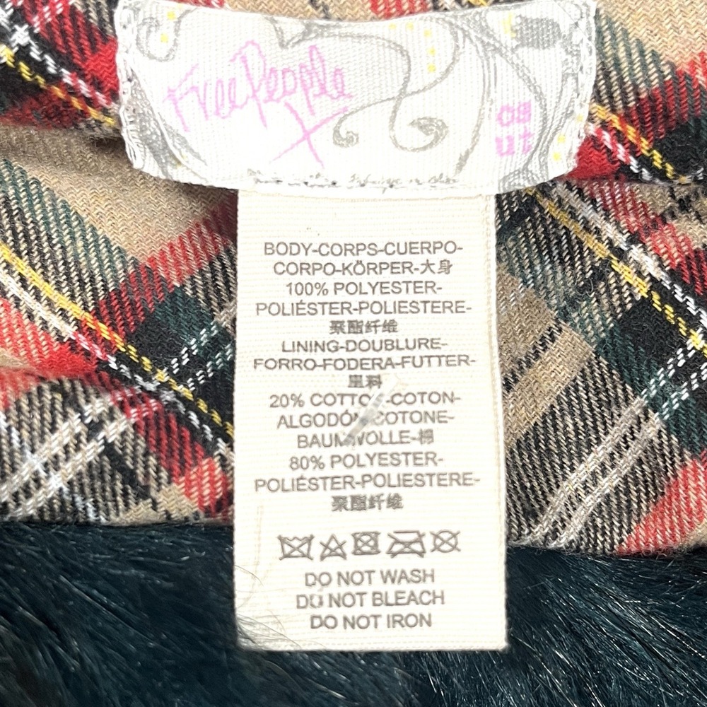 Free People Jagger Fur Collar Emerald Green Plush Stole Plaid Lining Luxe NEW - Picture 5 of 5